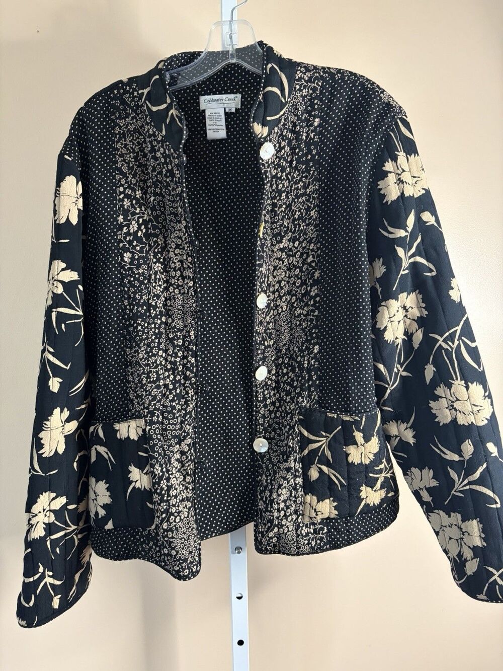 Coldwater Creek Jacket Womens M /L Gold Floral Brocade Kimono Lined Mid Length